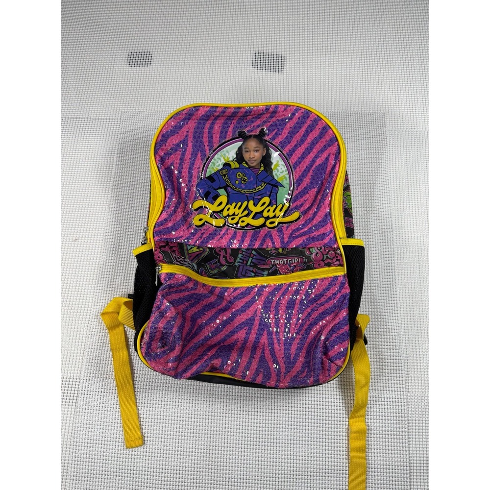 Lay Lay Girls Backpack Pink Purple Zebra Print Sequin School Bag B-2